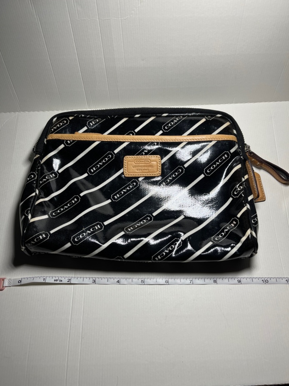 Coach Black Patent Logo Pouch with Tan Accent - Picture 9 of 10